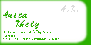 anita khely business card